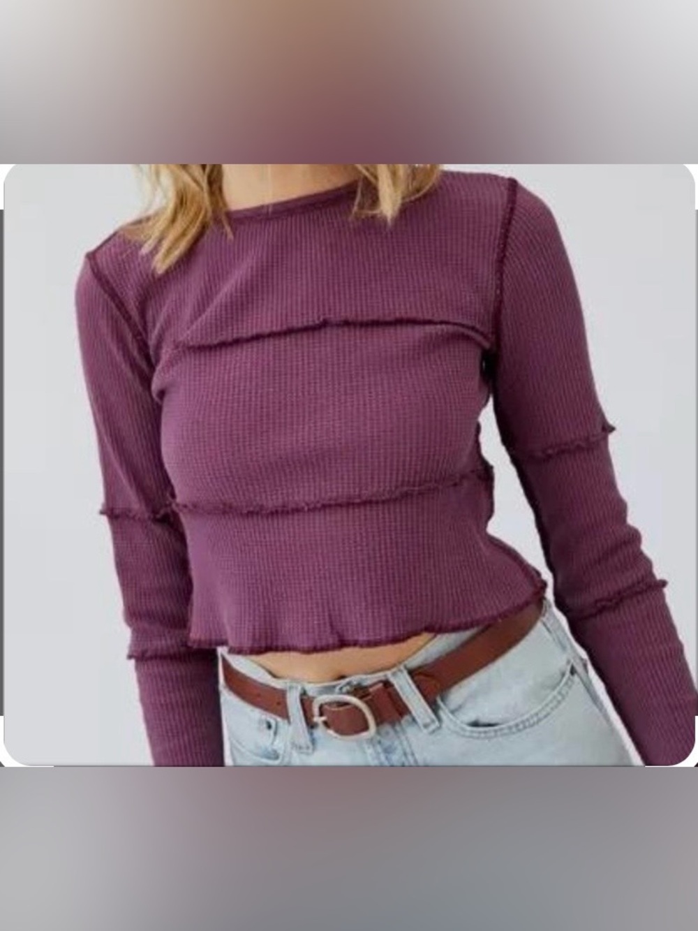 Urban Outfitters Purple Dustin Patchwork Thermal Long Sleeve Crop Top Size M